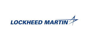 The Lockheed Martin logo features the company name in blue uppercase letters, with a stylized star and swoosh design to the right of the text. The background is white.